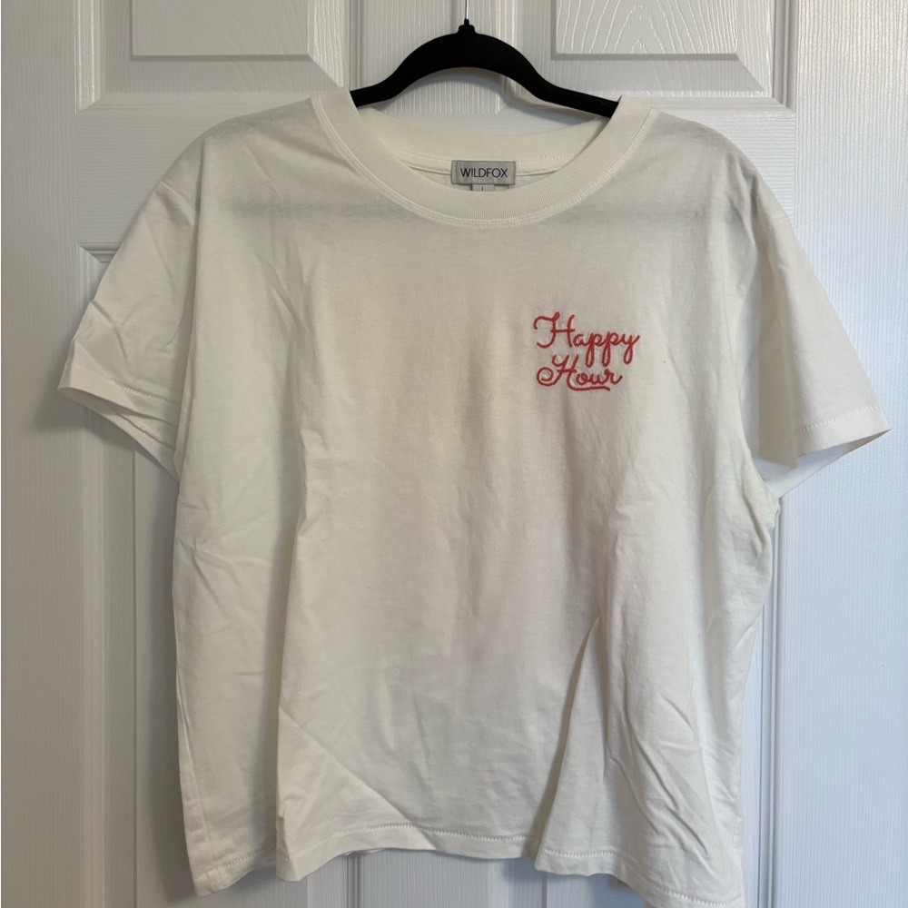 Wildfox White Tee with Pink Embroidery